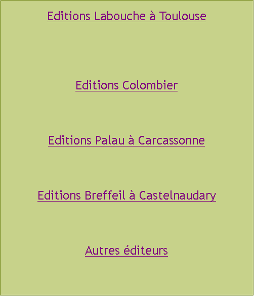 Zone de Texte: Editions Labouche  ToulouseEditions ColombierEditions Palau  CarcassonneEditions Breffeil  CastelnaudaryAutres diteurs