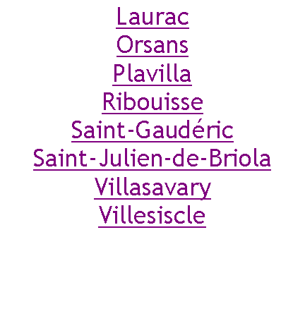Zone de Texte: LauracOrsansPlavillaRibouisseSaint-GaudéricSaint-Julien-de-BriolaVillasavaryVillesiscle