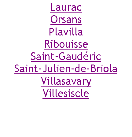 Zone de Texte: LauracOrsansPlavillaRibouisseSaint-GaudricSaint-Julien-de-BriolaVillasavaryVillesiscle
