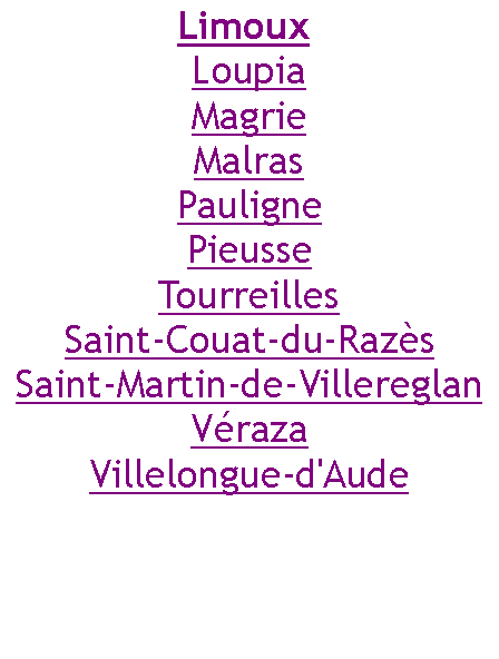 Zone de Texte: Limoux LoupiaMagrieMalrasPaulignePieusseTourreillesSaint-Couat-du-RazsSaint-Martin-de-VillereglanVrazaVillelongue-d'Aude