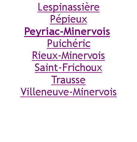 Zone de Texte: LespinassirePpieuxPeyriac-Minervois PuichricRieux-MinervoisSaint-FrichouxTrausseVilleneuve-Minervois